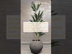 Jardinera redonda de fibra de arcilla texturizada gris con patrón natural similar a la roca, ligera, duradera, de bajo mantenimiento, maceta para flores, decoración de oficina y villa vacacional, proyecto de paisajismo de jardín