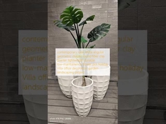 aspecto contemporáneo blanco formas geométricas angulares maceta redonda de arcilla de fibra ligera duradera de bajo mantenimiento maceta de flores decoración de oficina Villa de vacaciones proyecto de paisajismo de jardín