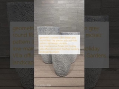 diseño geométrico agrietado - como gris redondo fibra arcilla jardinera con un patrón de mosaico ligero duradero bajo mantenimiento maceta decoración de oficina Villa de vacaciones Proyecto de paisajismo de jardines en la azotea