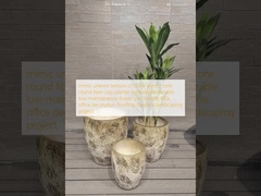 Imita la textura desigual de la piedra tono terroso fibra redonda de arcilla plantador de peso ligero duradero de bajo mantenimiento florero vacaciones Villa decoración de oficinas Techo Jardines proyecto de paisajismo