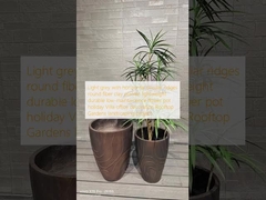 Gris claro con crestas horizontales circulares plantación redonda de arcilla de fibra de peso ligero duradero de bajo mantenimiento maceta de flores vacaciones Villa decoración de oficinas Proyecto de paisajismo de jardines en la azotea