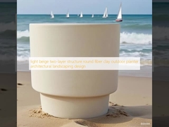 diseño arquitectónico de jardinería con maceta redonda de fibra de arcilla de dos capas beige claro para exteriores