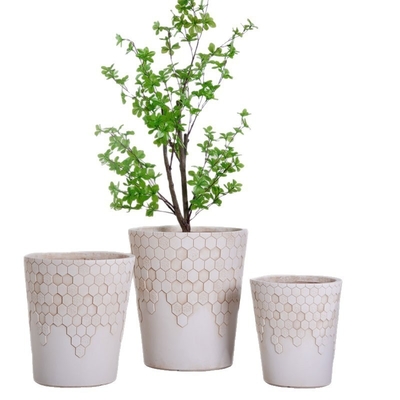 comprar maceta redonda de fibra de arcilla beige neutro con patrón de panal liso, ligera, duradera, de bajo mantenimiento, maceta para flores, decoración de vacaciones, villa, hotel, centro comercial, oficina, proyecto de paisajismo de jardín online manufacture