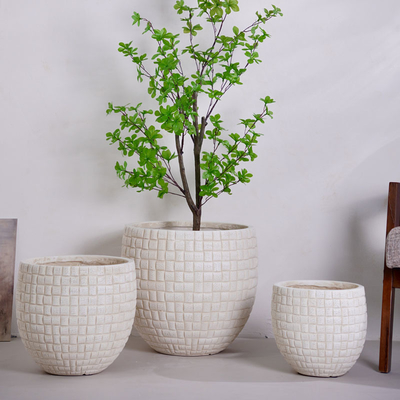 comprar plantación de arcilla de fibra redonda beige neutral con patrón a cuadros ligero duradero de bajo mantenimiento florero de vacaciones Villa hotel centro comercial decoración de oficinas jardín proyecto de paisajismo online manufacture