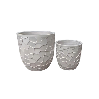 comprar plantación de arcilla de fibra redonda blanca con patrón de mosaico poligonal irregular de peso ligero duradero de bajo mantenimiento maceta de flores de vacaciones Villa de oficina de decoración proyecto de jardín de jardinería online manufacture