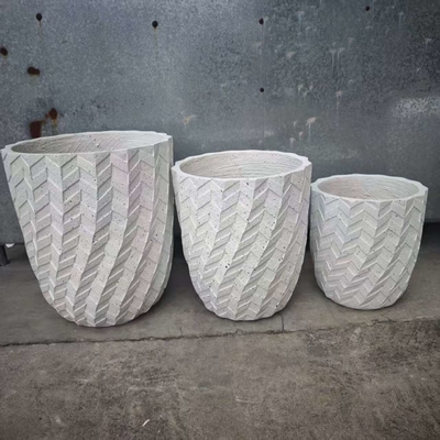 comprar maceta redonda de fibra de arcilla blanca con un patrón de espiga, ligera, duradera, de bajo mantenimiento, maceta para flores, decoración de villa vacacional, oficina, proyecto de paisajismo de jardín online manufacture
