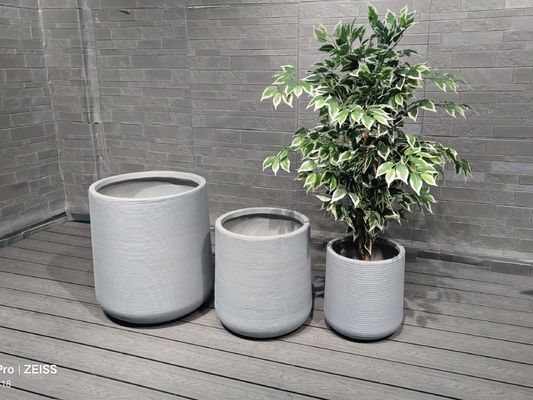 Planteador de flores redondo de arcilla de fibra azul duradero con drenaje
