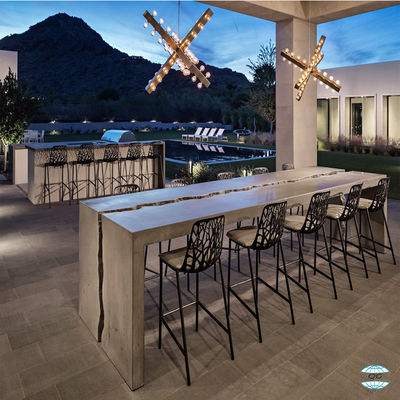Contemporáneo Resistente a la intemperie Fibra exterior de cemento Concreto comedor Tbale Conjunto con piernas resistentes
