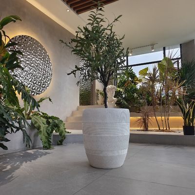 Texturas redondas de fibra de arcilla de plantación tallada a mano para decoración interior / exterior
