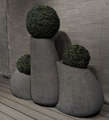 Concha de flores de arcilla de fibra negra combo para plantación y decoración al aire libre en interiores