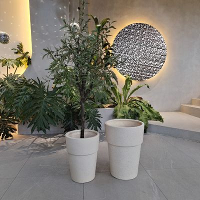 Pot de cemento de fibra personalizado con acabado tallado a mano La solución de exhibición de plantas definitiva