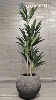 Jardinera redonda de fibra de arcilla texturizada gris con patrón natural similar a la roca, ligera, duradera, de bajo mantenimiento, maceta para flores, decoración de oficina y villa vacacional, proyecto de paisajismo de jardín