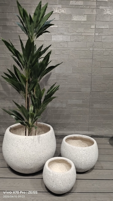 Neutral beige piedra natural moteada -mímico diseño redondo de fibra de arcilla plantador ligero duradero de bajo mantenimiento florero vacaciones Villa de oficina de decoración proyecto de jardín de jardinería