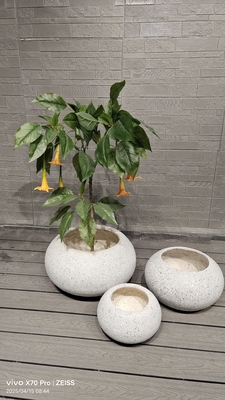 Neutro color beige natural piedra moteada -mímico diseño redondo plantación de arcilla de fibra terroso estética ligero duradero de bajo mantenimiento maceta de flores vacaciones Villa decoración de oficinas proyecto de jardín paisajístico