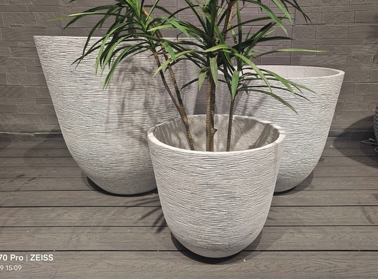 tejidos mini tejidos grises líneas onduladas curvas fibra redonda maceta de arcilla ligera duradera de bajo mantenimiento maceta de flores Villa de vacaciones decoración de oficinas proyecto de paisajismo de jardín