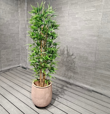 diseño redondo de fibra de arcilla para exteriores con tachuelas de color beige claro, diseño arquitectónico de jardinería